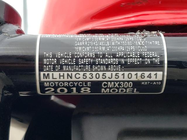 MLHNC5305J5101641 - 2018 HONDA CMX300 RED photo 10