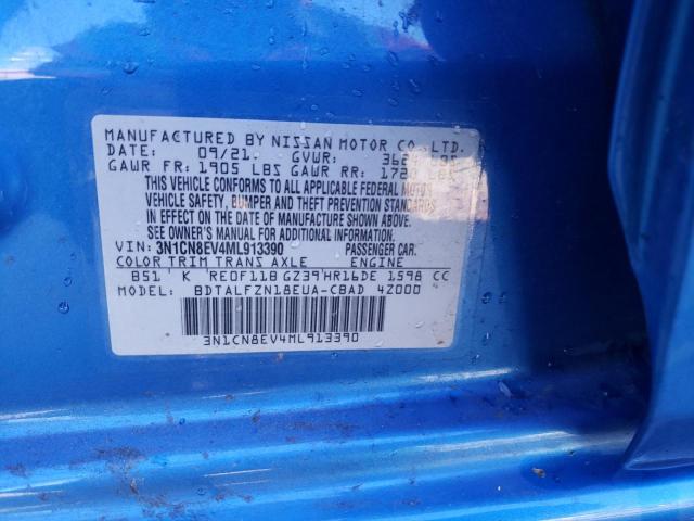 3N1CN8EV4ML913390 - 2021 NISSAN VERSA SV BLUE photo 12