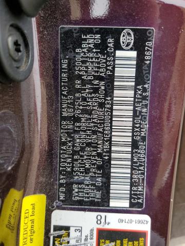 4T1BK1EB6DU057834 - 2013 TOYOTA AVALON BASE 勃艮第红 照片 12