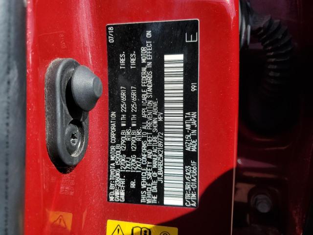 JTJBARBZ5K2189772 - 2019 LEXUS NX 300 BASE წითელი ფოტო 13