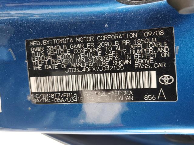 JTDBL40EX9J042105 - 2009 TOYOTA COROLLA BASE Mavi foto 12