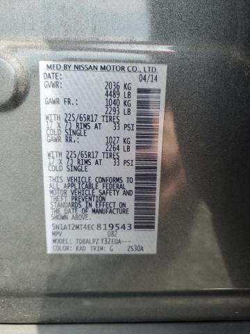 5N1AT2MT4EC819543 - 2014 NISSAN ROGUE S GRAY photo 12