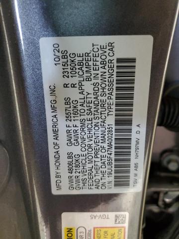 19UUB5F47MA002851 - 2021 ACURA TLX TECHNOLOGY 灰色 照片 12