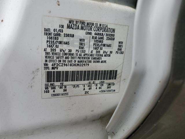 4F2CZ96183KM32979 - 2003 MAZDA TRIBUTE ES WHITE photo 13