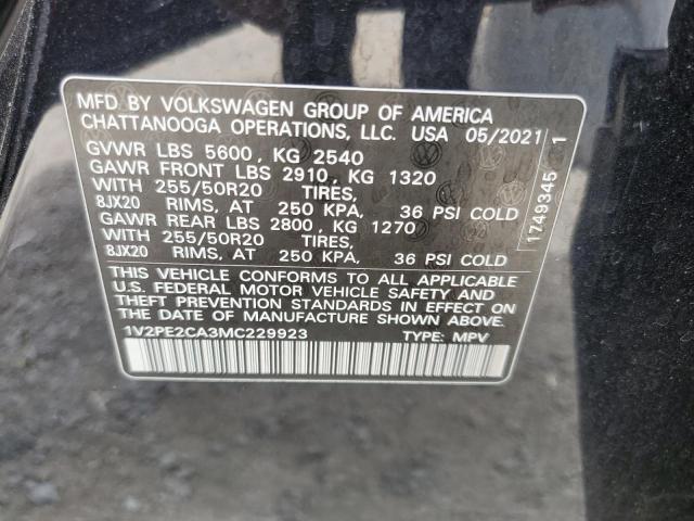 1V2PE2CA3MC229923 - 2021 VOLKSWAGEN ATLAS CROS SE შავი ფოტო 12