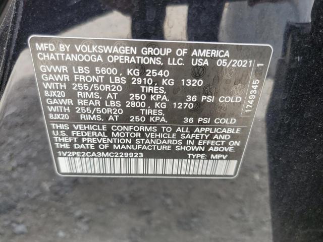 1V2PE2CA3MC229923 - 2021 VOLKSWAGEN ATLAS CROS SE BLACK photo 12