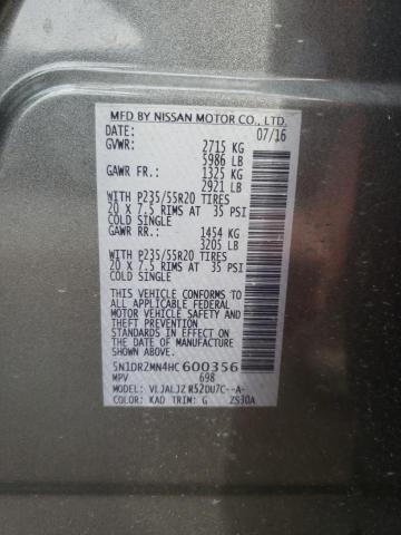 5N1DR2MN4HC600356 - 2017 NISSAN PATHFINDER S GRAY photo 12