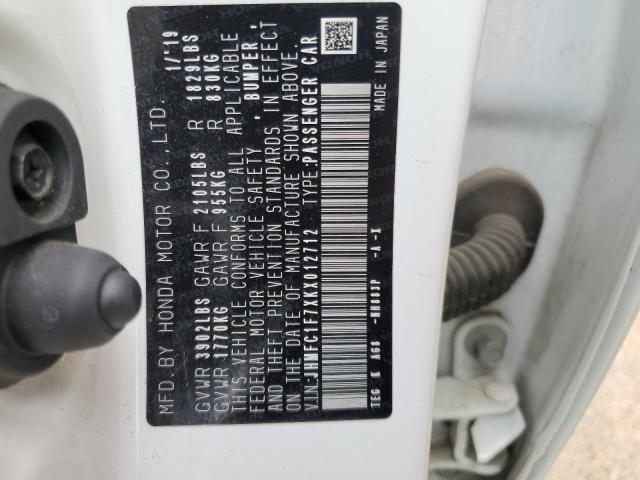 JHMFC1F7XKX012712 - 2019 HONDA CIVIC EXL 白色 照片 13
