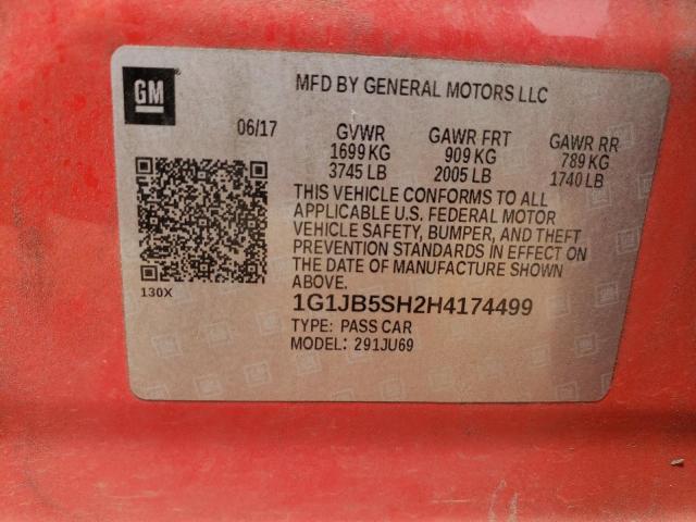 1G1JB5SH2H4174499 - 2017 CHEVROLET SONIC LS RED photo 12
