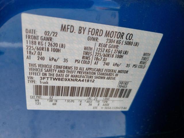 3FTTW8E9XNRA41812 - 2022 FORD MAVERICK XL BLUE photo 13