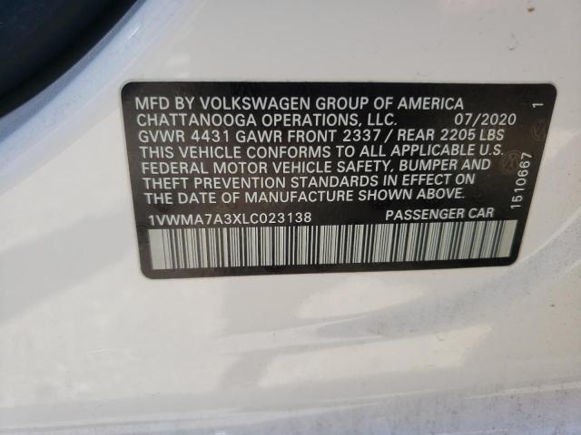 1VWMA7A3XLC023138 - 2020 VOLKSWAGEN PASSAT R-LINE WHITE photo 13