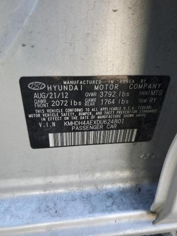 KMHDH4AEXDU624801 - 2013 HYUNDAI ELANTRA GLS SILVER photo 12