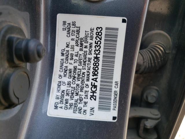 2HGFA16689H335283 - 2009 HONDA CIVIC LX-S Gris photo 12