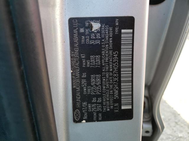 5NMSH73E87H053945 - 2007 HYUNDAI SANTA FE SE SILVER photo 12