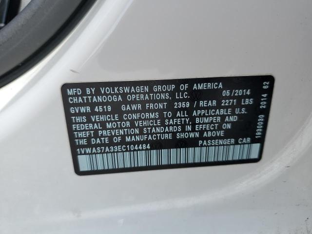 1VWAS7A33EC104484 - 2014 VOLKSWAGEN PASSAT S WHITE photo 12