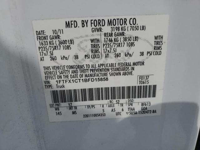 1FTFX1CT1BFD15858 - 2011 FORD F150 SUPER CAB WHITE photo 12