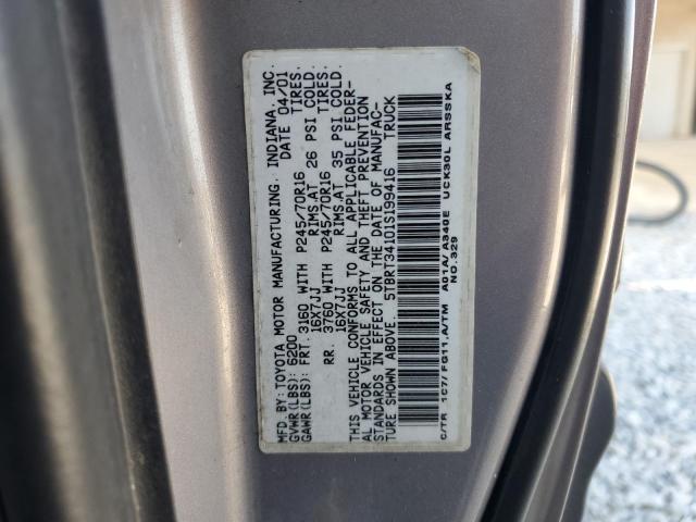 5TBRT34101S199416 - 2001 TOYOTA TUNDRA ACCESS CAB 棕色 照片 12