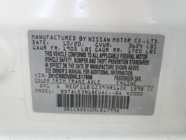 3N1CN8DV0ML817998 - 2021 NISSAN VERSA S WHITE photo 12