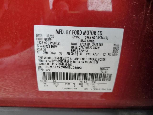 5LM5J7XC8MGL05893 - 2021 LINCOLN AVIATOR RESERVE RED photo 13