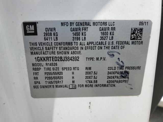 1GKKRTED2BJ384392 - 2011 GMC ACADIA DENALI 白色 照片 13