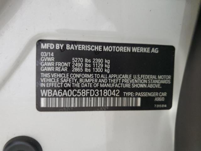 WBA6A0C58FD318042 - 2015 BMW 640 I GRAN COUPE WHITE photo 12
