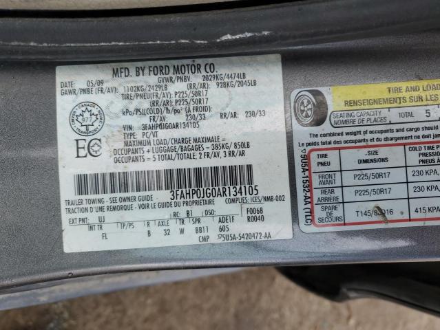 3FAHP0JG0AR134105 - 2010 FORD FUSION SEL GRAY photo 13