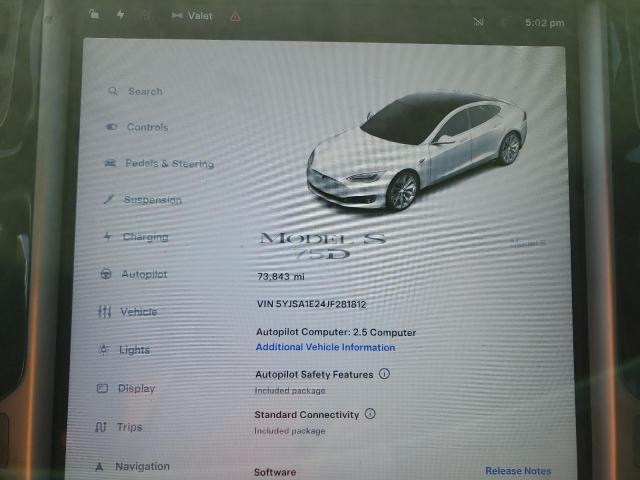 5YJSA1E24JF281812 - 2018 TESLA MODEL S თეთრი ფოტო 9