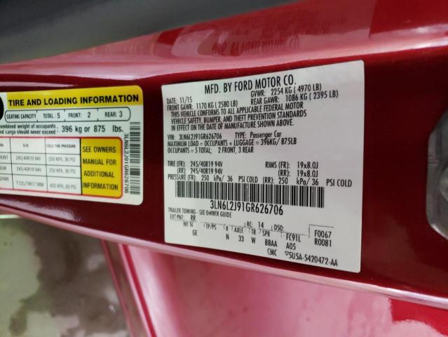 3LN6L2J91GR626706 - 2016 LINCOLN MKZ BURGUNDY photo 12