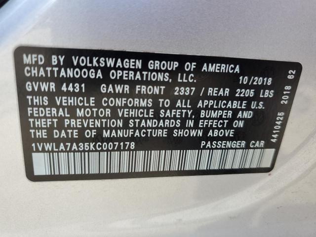 1VWLA7A35KC007178 - 2019 VOLKSWAGEN PASSAT WOLFSBURG 银色 照片 12