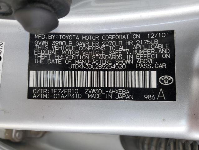 JTDKN3DU2B5254520 - 2011 TOYOTA PRIUS SILVER photo 12