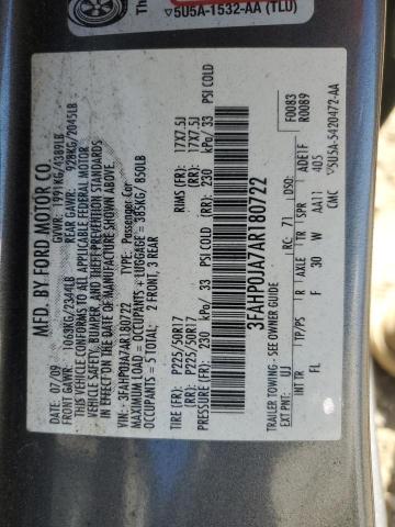 3FAHP0JA7AR180722 - 2010 FORD FUSION SEL GRAY photo 12