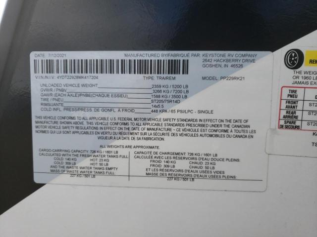 4YDT22928MK417204 - 2021 KEYSTONE PASSPORT WHITE photo 10