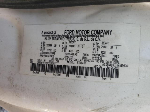 3FRWF7FC5CV184367 - 2012 FORD F750 SUPER DUTY WHITE photo 10