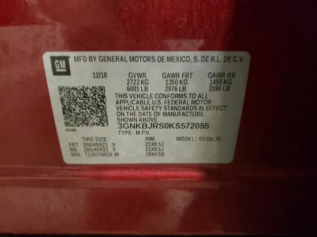 3GNKBJRS0KS572055 - 2019 CHEVROLET BLAZER RS RED photo 12