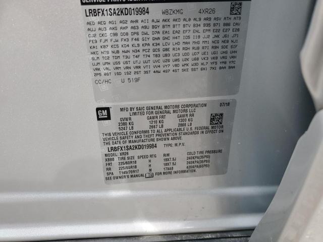 LRBFX1SA2KD019984 - 2019 BUICK ENVISION PREFERRED SILVER photo 13