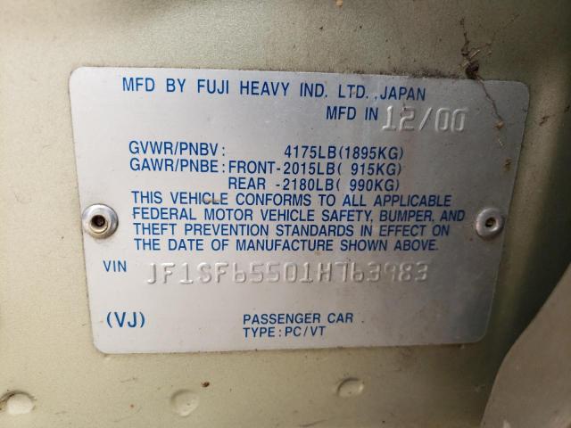 JF1SF65501H763983 - 2001 SUBARU FORESTER S GREEN photo 12