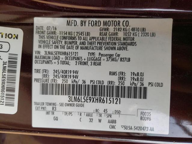 3LN6L5E9XHR615121 - 2017 LINCOLN MKZ RESERVE ბურგუნდია ფოტო 12