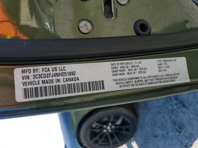 2C3CDZFJ4NH251892 - 2022 DODGE CHALLENGER R/T SCAT PACK GREEN photo 12
