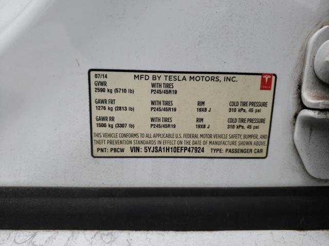 5YJSA1H10EFP47924 - 2014 TESLA MODEL S Սպիտակ լուսանկար 12