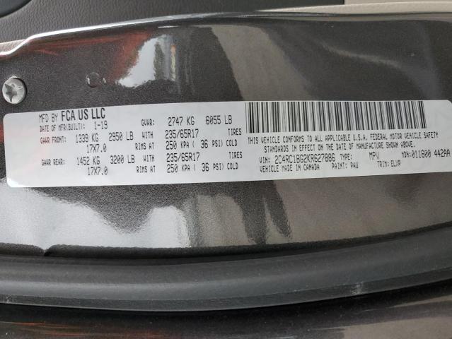 2C4RC1BG2KR627886 - 2019 CHRYSLER PACIFICA TOURING L GRAY photo 12