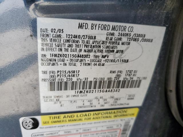 1FMZK02115GA48382 - 2005 FORD FREESTYLE SEL BLUE photo 13