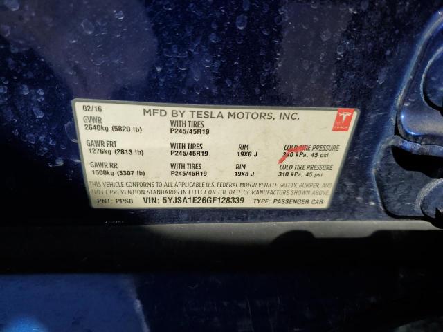 5YJSA1E26GF128339 - 2016 TESLA MODEL S 蓝色 照片 12