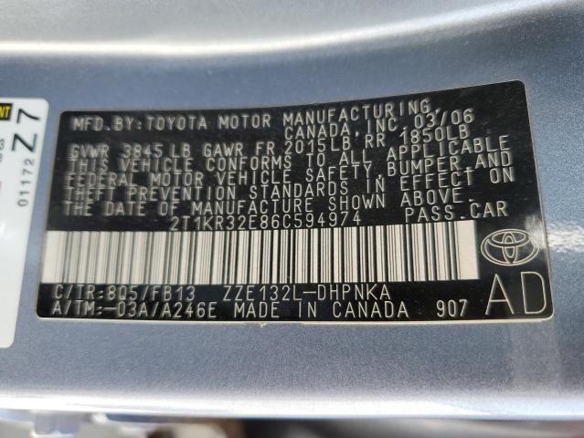 2T1KR32E86C594974 - 2006 TOYOTA COROLLA MA XR BLUE photo 13