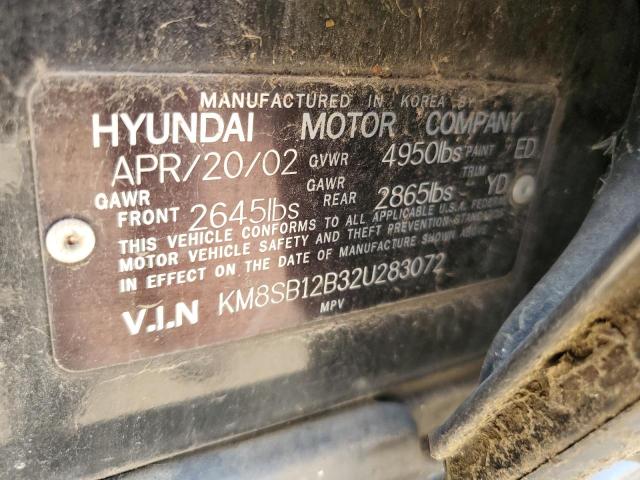 KM8SB12B32U283072 - 2002 HYUNDAI SANTA FE GL BLACK photo 14