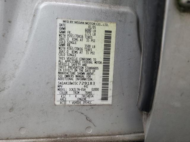 5N1AR18W35C729183 - 2005 NISSAN PATHFINDER LE 银色 照片 13