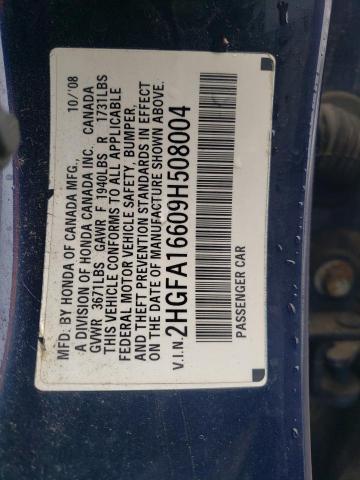 2HGFA16609H508004 - 2009 HONDA CIVIC LX-S Mavi foto 12