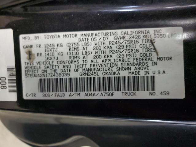 5TEUU42N17Z438039 - 2007 TOYOTA TACOMA ACCESS CAB შავი ფოტო 12