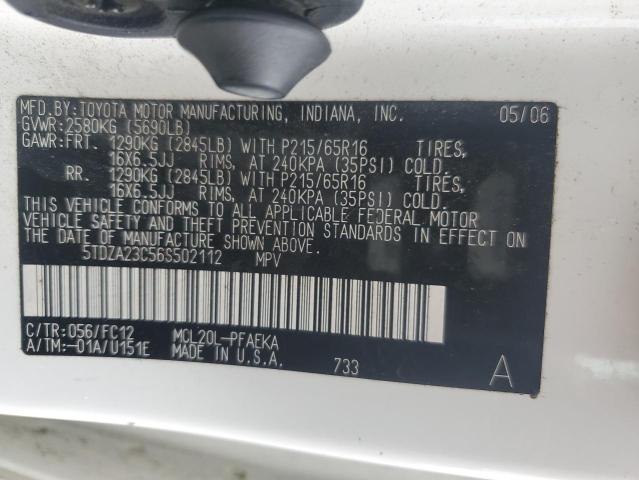 5TDZA23C56S502112 - 2006 TOYOTA SIENNA CE WHITE photo 13