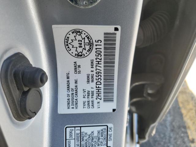 2HHFD55977H250115 - 2007 ACURA CSX TYPE S SILVER photo 13