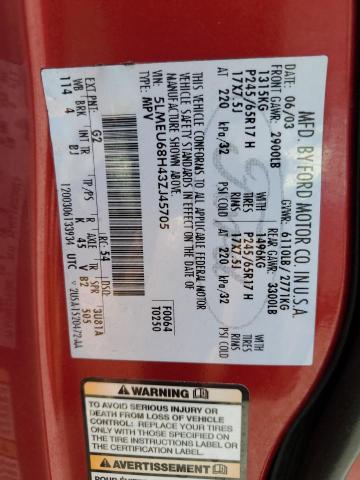 5LMEU68H43ZJ45705 - 2003 LINCOLN AVIATOR წითელი ფოტო 13